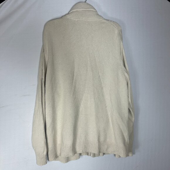 Roundtree & Yorke cable Knit Cardigan leather Button Sweater Cream Mens XL brown - Picture 6 of 11